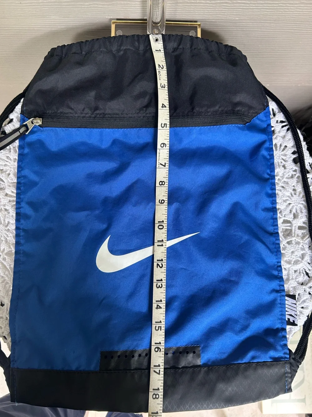 Nike Royal Blue and Black Drawstring Backpack with White Swoosh